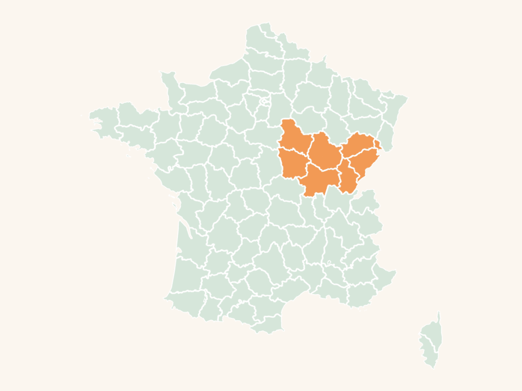 Carte urbex de Bourgogne-Franche-Comté : la région en orange sur la carte de France