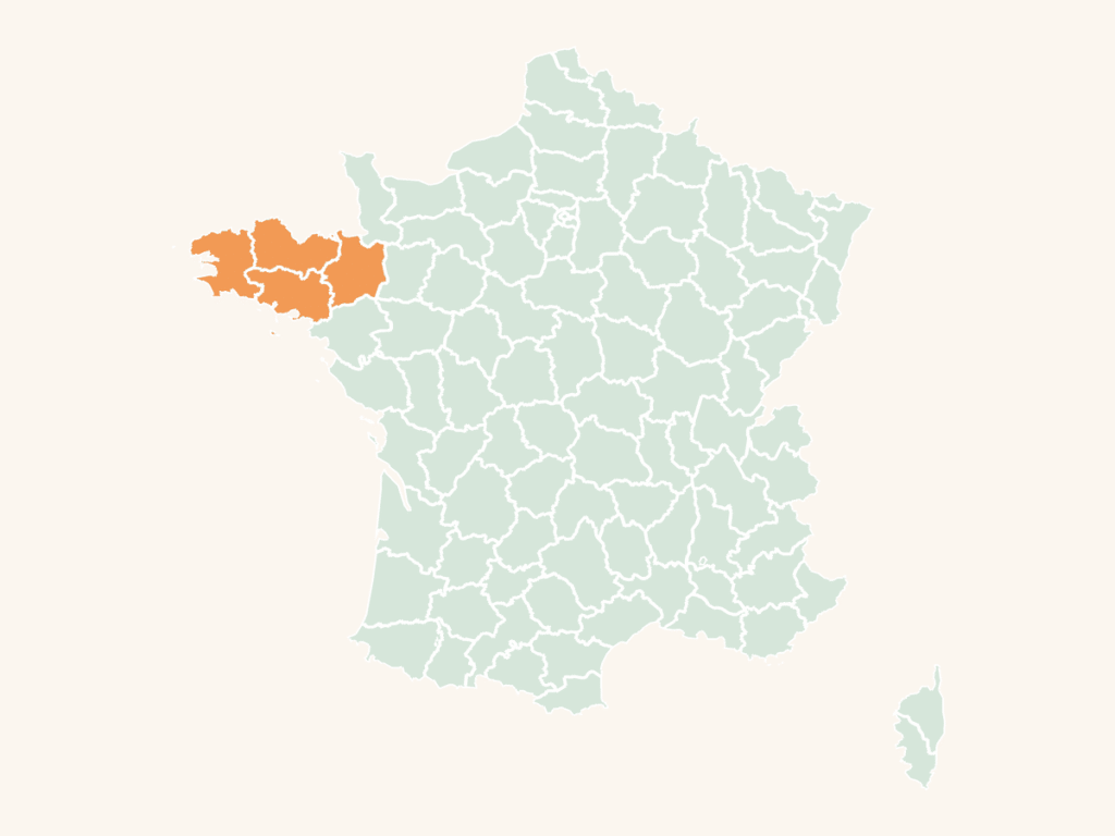 Carte urbex de Bretagne : la région en orange sur la carte de France