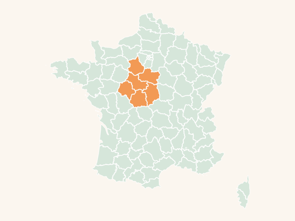 Carte urbex du Centre-Val de Loire : la région en orange sur la carte de France