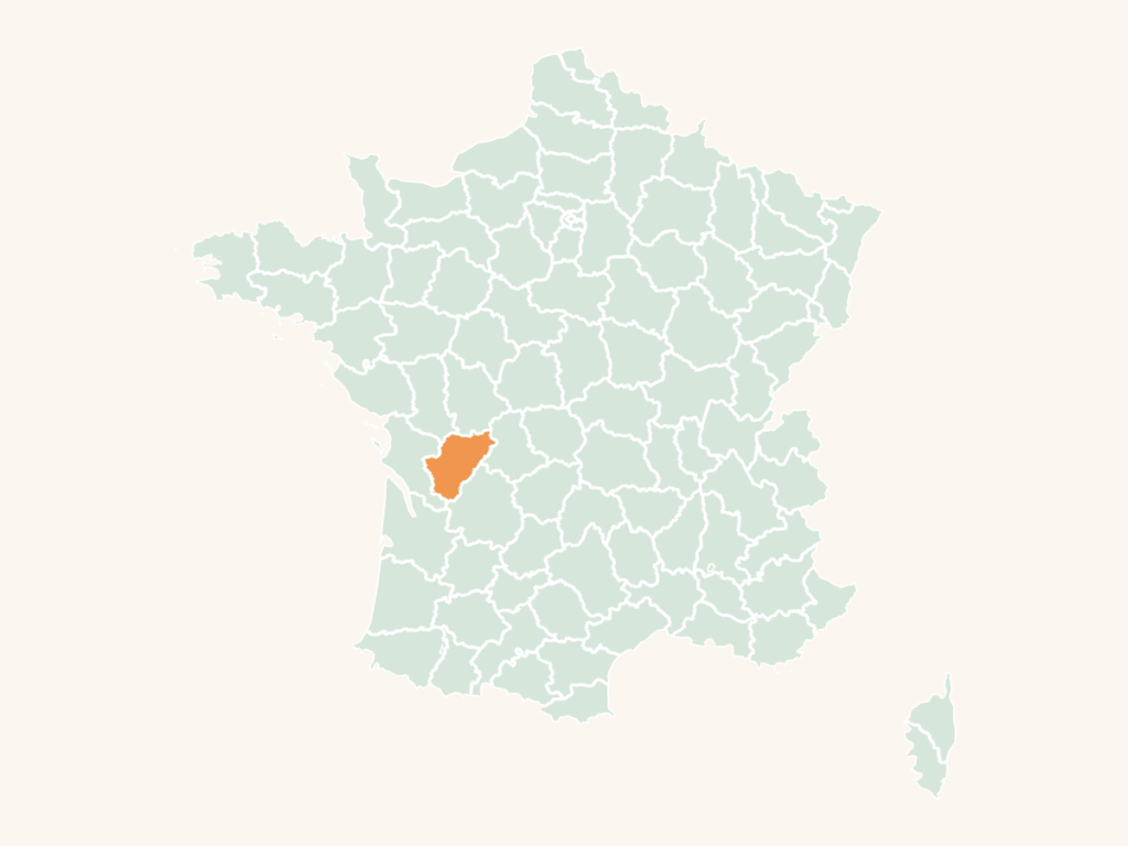 Carte urbex de la Charente : le département en orange sur la carte de France