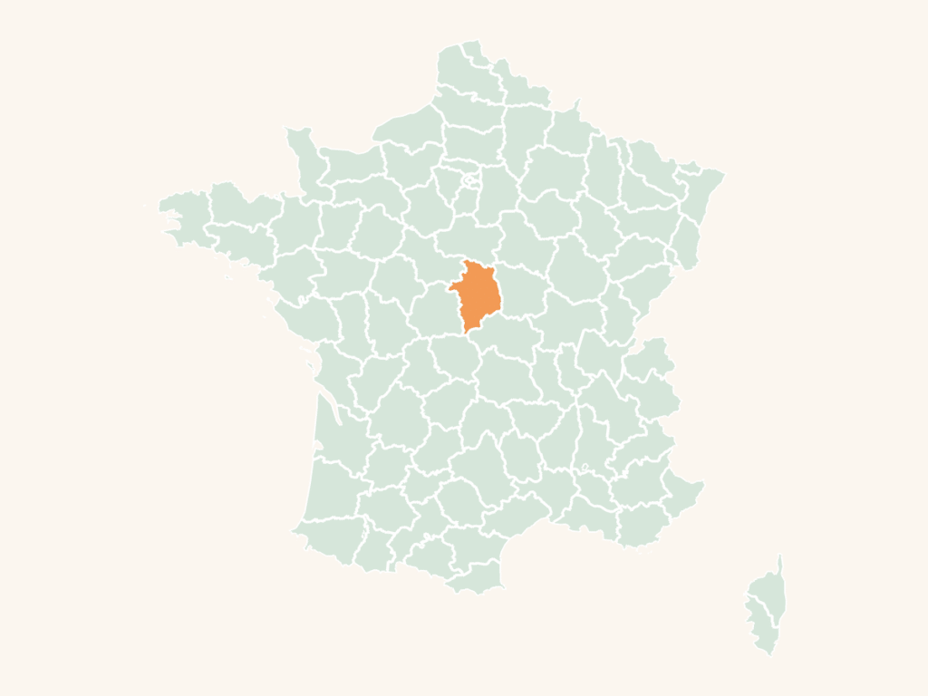 Carte urbex du Cher : le département en orange sur la carte de France