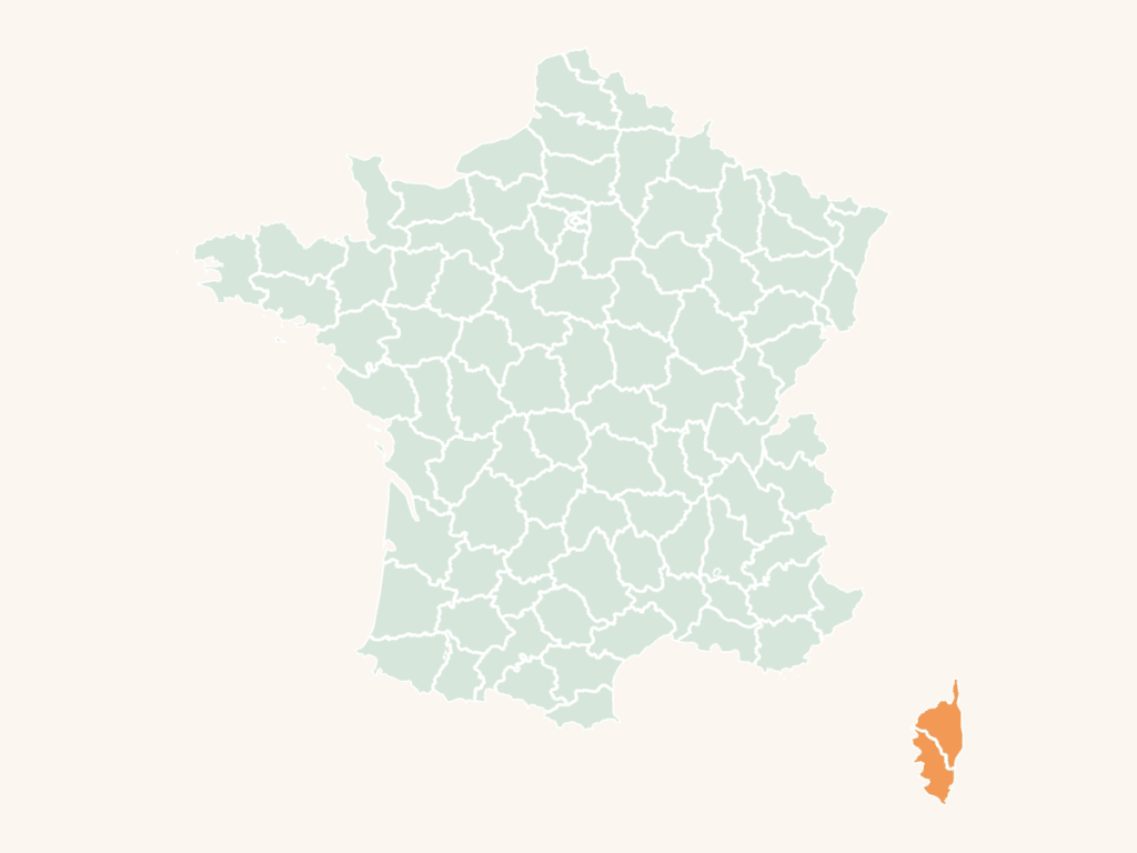 Carte urbex de Corse : la région en orange sur la carte de France