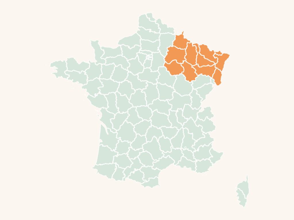 Carte urbex du Grand Est : la région en orange sur la carte de France