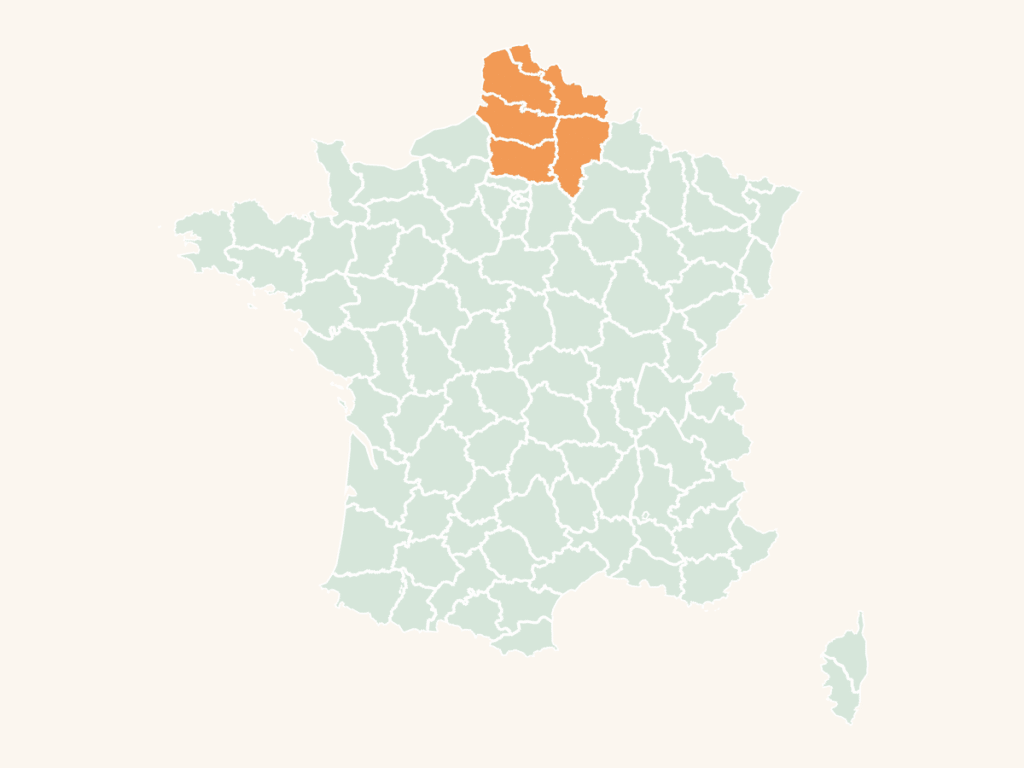 Carte urbex des Hauts-de-France : la région en orange sur la carte de France