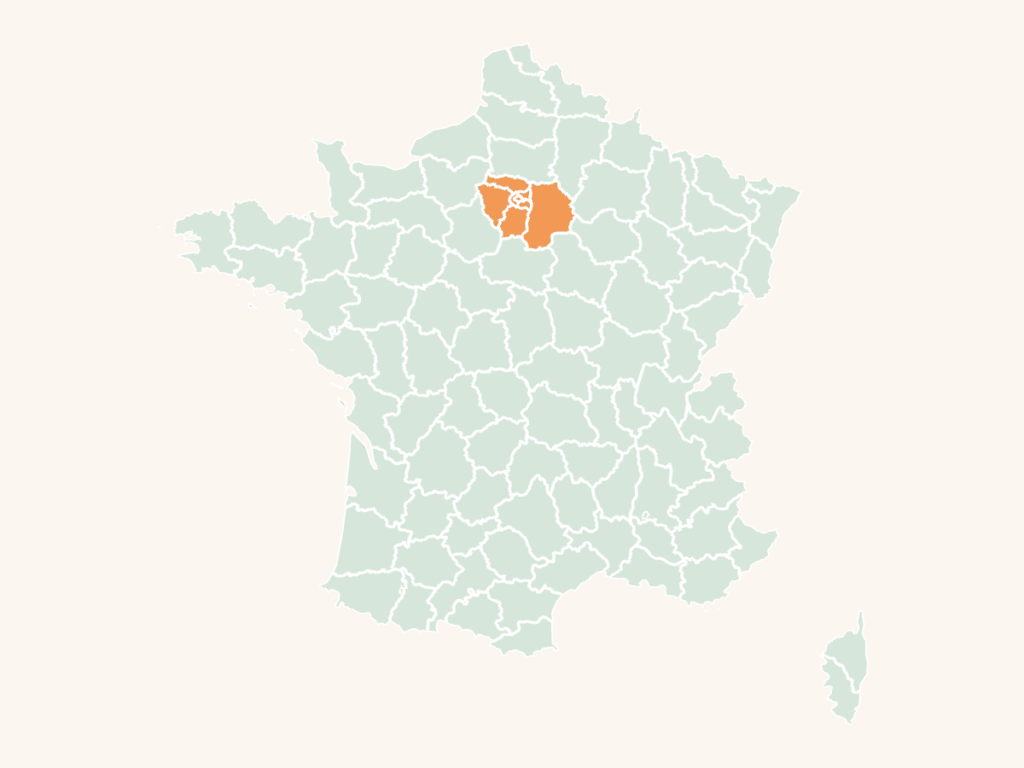 Carte urbex d'Île-de-France : la région en orange sur la carte de France
