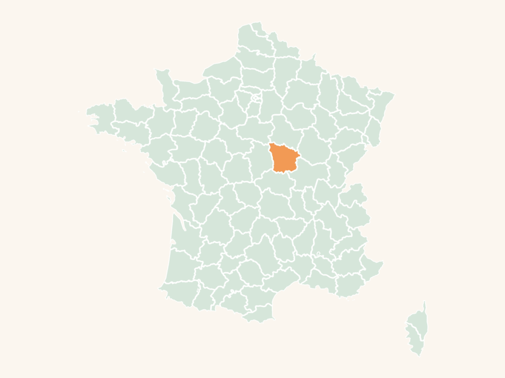 Carte urbex de la Nièvre : le département en orange sur la carte de France