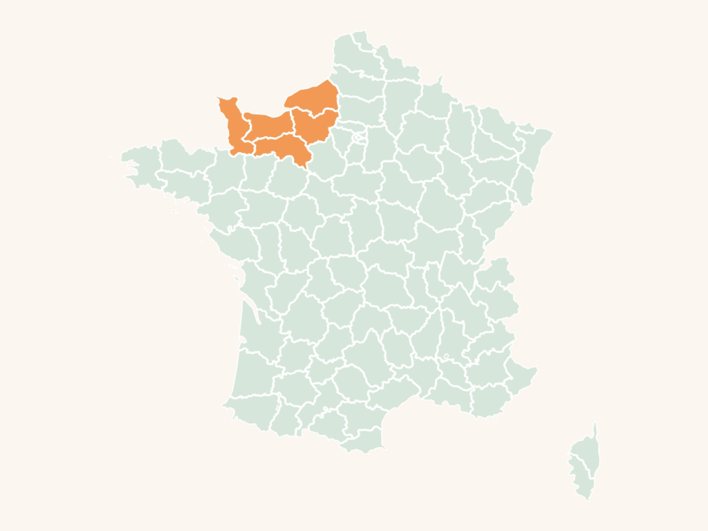 Carte urbex de Normandie : la région en orange sur la carte de France