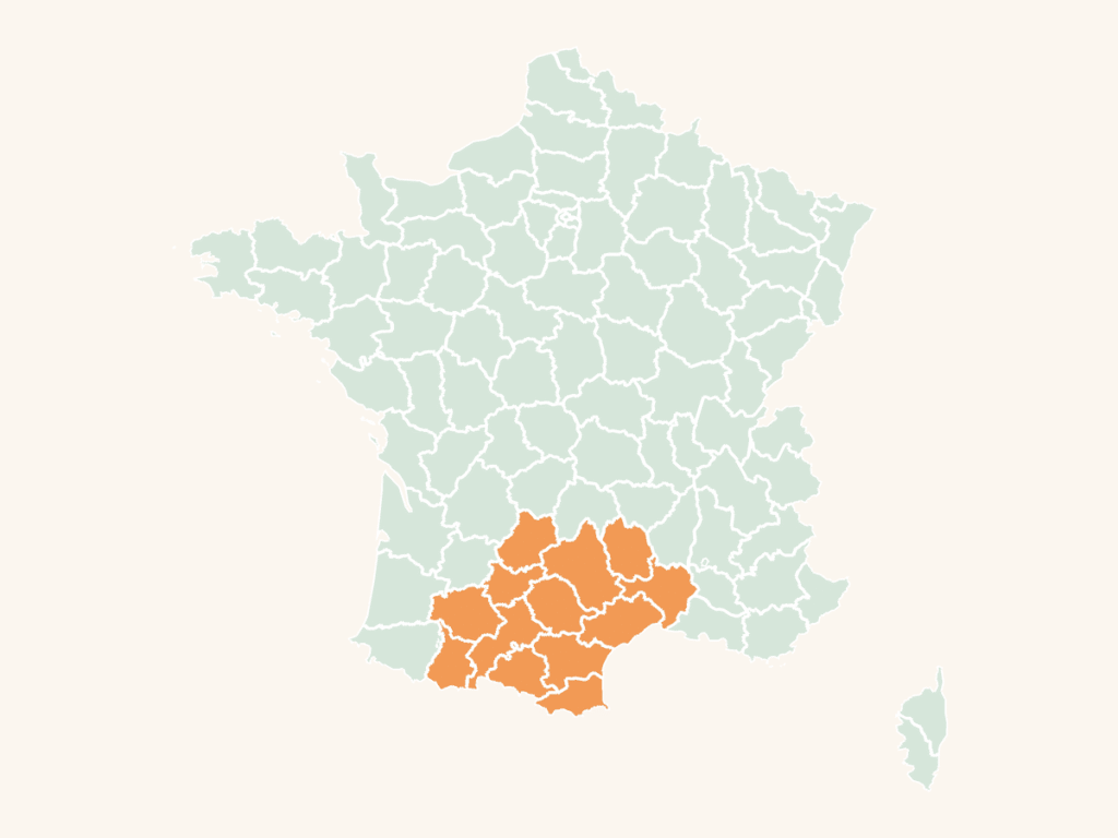 Carte urbex d'Occitanie : la région en orange sur la carte de France