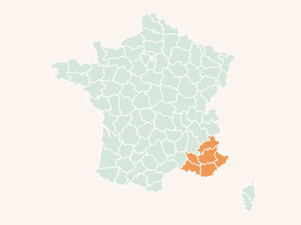 Carte urbex de Provence-Alpes-Côte d'Azur : la région en orange sur la carte de France