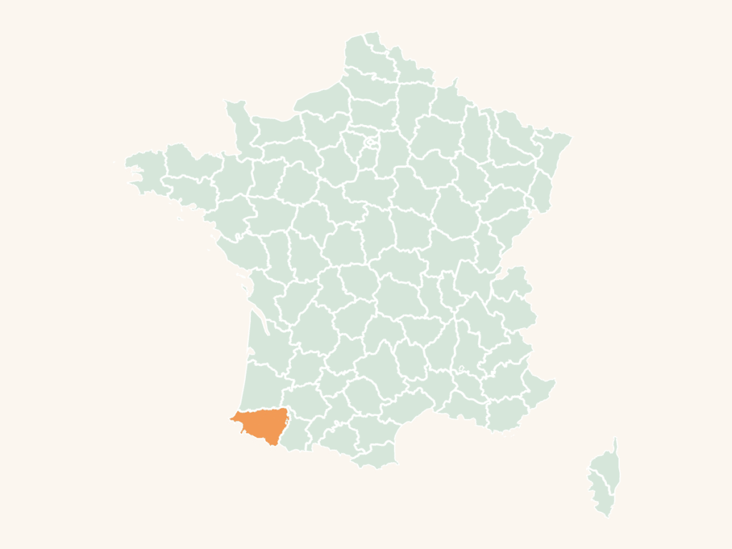 Carte urbex des Pyrénées-Atlantiques : le département en orange sur la carte de France